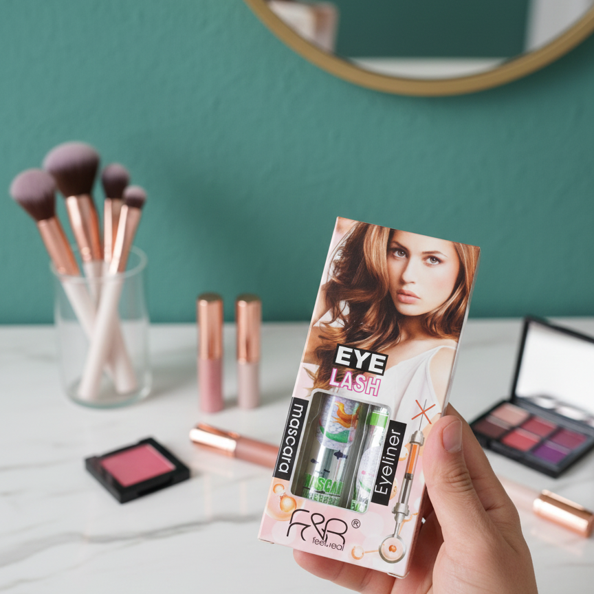 Pack of 2 F&R Mascara & Eyeliner – Made in China, Long-Lasting Eye Makeup Set