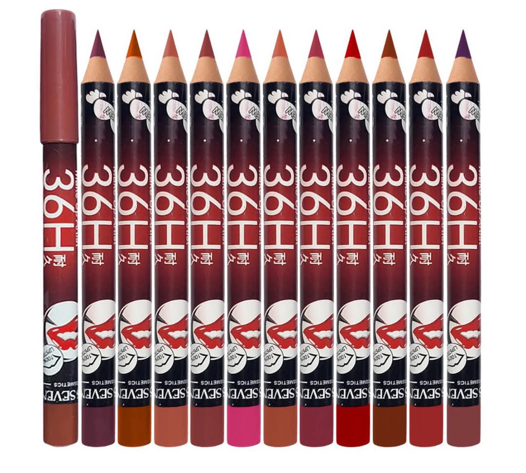 36H Jumbo Lip Liner Pencil Pack – Long-Lasting Nude, Red & Pink Shades for Smooth Lip Definition - Pack of 12