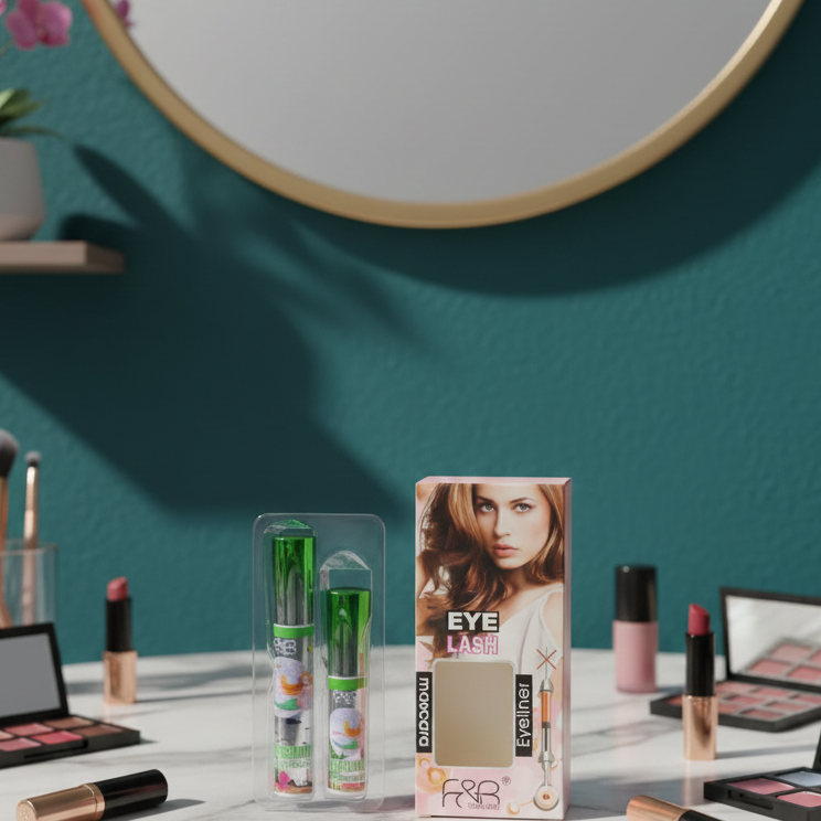 Pack of 2 F&R Mascara & Eyeliner – Made in China, Long-Lasting Eye Makeup Set