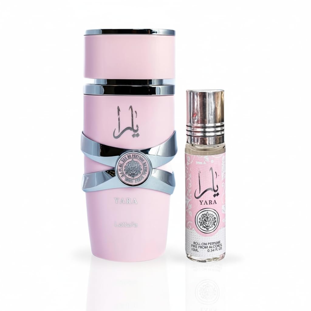 Lattafa Yara 2-piece Fragrance Bundle for Women (3.4 Oz Eau de Parfum Spray + 0.34 Oz Concentrated Perfume Oil)