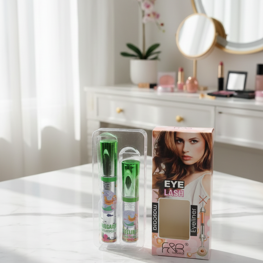 Pack of 2 F&R Mascara & Eyeliner – Made in China, Long-Lasting Eye Makeup Set