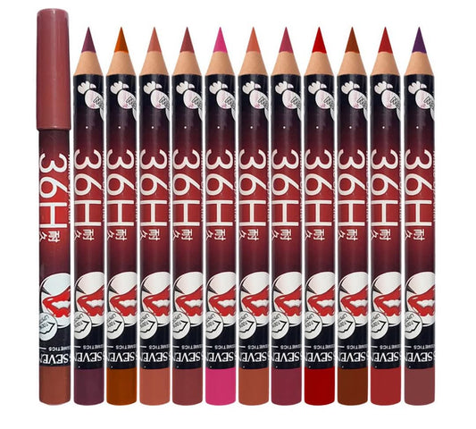 36H Jumbo Lip Liner Pencil Pack – Long-Lasting Nude, Red & Pink Shades for Smooth Lip Definition - Pack of 12