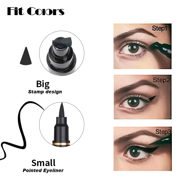 2 in 1 Winged Stamp Liquid Eyeliner Pencil Waterproof Fast Dry Lasting Black Eye Liner Pen | 2 in 1 Fit Colors Eyeliner For Girls | Eyeliner Pen  - Pack Of 01